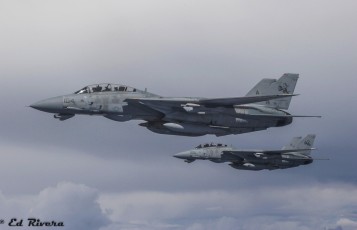 Two VF-31 F-14D's fly in close formation after refueling. 'Sink Ex' 6-7-2006