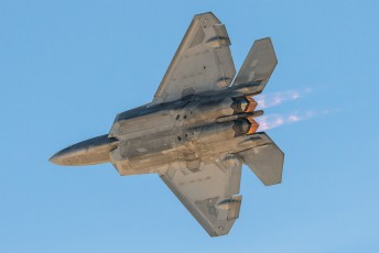 A Lockheed Martin F-22A Raptor performing during the Raptor Demonstration at Aviation Nation 2014