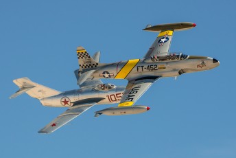 A Lockheed T-33 and a Mikoyan-Gurevich MiG-15