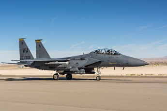 A McDonnell Douglas/Boeing F-15E Strike Eagle from the 17th Weapons Squadron based at Nellis AFB