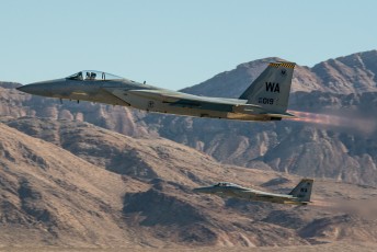 F-15 Eagles launching during the Air to Ground Demonstration at Aviation Nation 2014