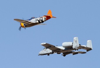"The Jug and the Warthog" Republic P-47D Thunderbolt "Tarheel Hal" in formation with A-10C Thunderbolt II (355th Wing King) @ 2012 Heritage Flight Training, Davis-Monthan AFB (KDMA), AZ