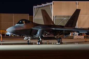 A Lockheed Martin F-22A Raptor (09-4183) sits on the ramp at Davis-Monthan AFB. This was one of two Raptors used for the Heritage Flight Training and Certification Course