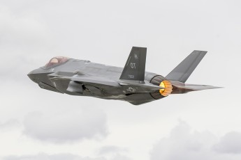 F-35A from the Operational Test (OT) group departs the Edwards runway in burner.