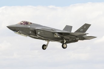 F-35A from the 31st Test & Evaluation Squadron with mains folding away on takeoff.