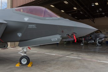 One of Luke's first F-35's with the flagship in the background