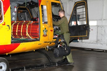 Alrt bird CH-146 Griffon SAR helicopter (Tiger 491) with a powerful Nitesun searchlight and SAR equipment.