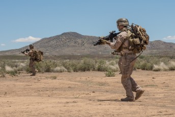 Marines from 1st Force Recon Co. scout the area during an Angel Thunder 2015 rescue mission