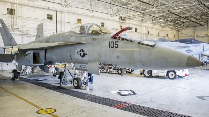 FA-18E #105 of VFA-31 Undergoing Operational Maintenance - refueling probe extended