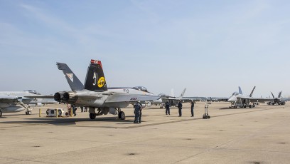 NAS Oceana Ramp with VFA-31 in final preperations to launch a four ship.