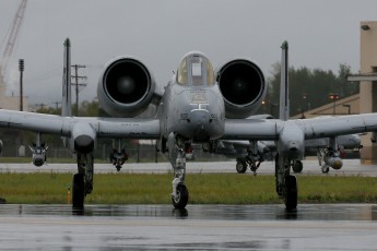 This Blue Air Fairchild Republic A-10C Thunderbolt II, from the 25th FS "Flying Elvises" at Osan AB, South Korea, taxies down to the "Last Chance" inspection area at Eielson AFB.