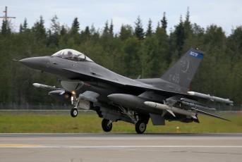 This F-16C Viper, from the 179th FS "Bulldogs", returns from its Blue Air mission at Eielson AFB
