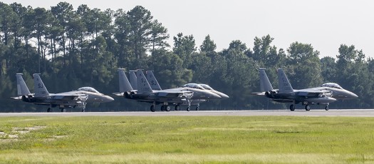 F-15Es of 4th FW Seymour Johnson AFB staged for launch.