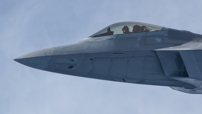 F-22A 1st FW, 94th FS #175 Langley AFB joins on the tanker after taking on fuel during Razor Talon