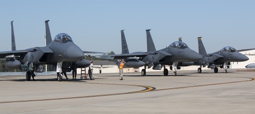 334th FS Strike Eagles gather at the EOR for final checks and arming prior to launch.