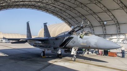335 FS Crew getting settled in their F-15E Strike Eagle prior to Razor Talon mission.