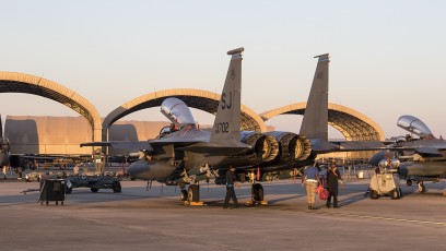 F-15E of the 334 FS being prepared for a days work.