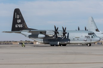 A Lockheed Martin KC-130J Super Hercules from Marine Aerial Refueler Transport Squadron 352 (VMGR-352) “Raiders”