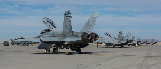 USMC McDonnell Douglas F/A-18 Hornets sit on the South CALA at MCAS Yuma during WTI 1-16