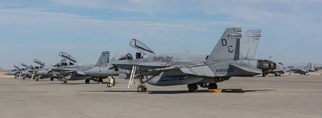 The Hornets Nest. USMC McDonnell Douglas F/A-18 Hornets sit on the South CALA at MCAS Yuma during WTI 1-16
