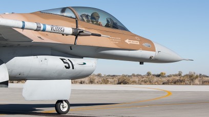 NSAWC F-16A Aggressor used in "Top Gun" Training, NAS Fallon, NV taxiing to take off.