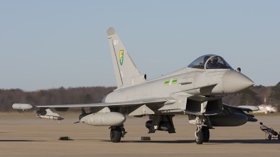 RAF 3 Sqn EU Typhoon FGR4 readies for launch during the TriLateral Exercise at JBLE.