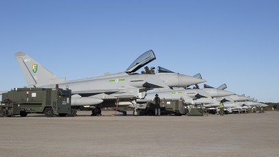 RAF 3 & 11 SQN Typhoon line saddling up at the inaugural TriLateral Exercise at JBLE.