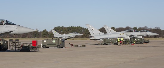 RAF 3 Sqn EU Typhoon FGR4 taxis to launch during the TriLateral Exercise at JBLE.