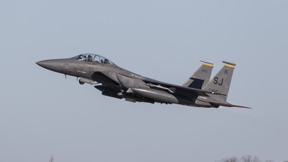 F-15E of the 336th FS "Rocketeers" launches from JBLE during the TriLateral Exercise