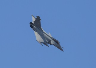 French Armee De L'Air Rafale C breaks overhead during the TriLateral Exercise at JBLE.