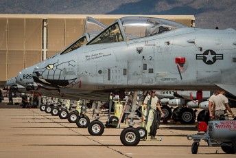 A line of A-10s on the Davis-Monthan AFB Snowbird ramp during Hawgsmoke 2014