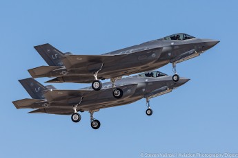 A pair of F-35A's returns from a training sortie. Photo credit: Steven Valinski