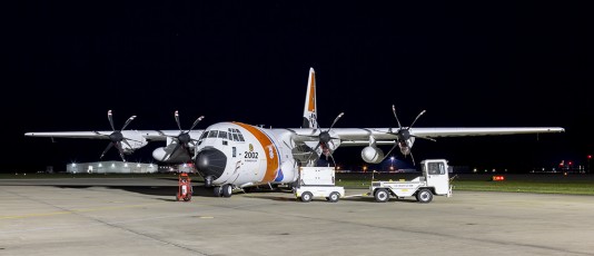 USCG HC-130J sitting silently waiting for call to duty at Air Station Elizabeth City, NC