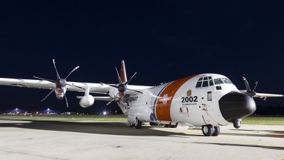 USCG HC-130J sitting silently waiting for call to duty at Air Station Elizabeth City, NC