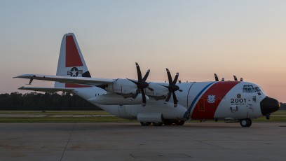 HC-130J slips into twilight at USCG Air Station Elizabeth City, NC