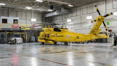 USCG MH-60T rests idle in the hangar at Air Station Elizabeth City, NC