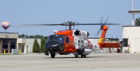 USCG MH-60T runs up prior to taxiing to launch area at Air Station Elizabeth City, NC
