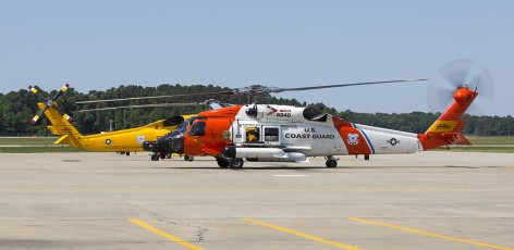 USCG MH-60Ts nose to tail on the ramp at Air Station Elizabeth City, NC
