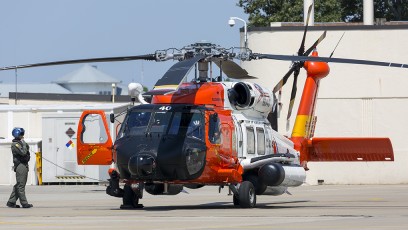 USCG Flight Crew prepares to fire engines on ramp at Air Station Elizabeth City, NC