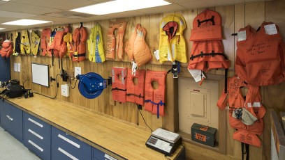 USCG Air Station Elizabeth City, NC - one of many walls of life jackets memoralizing rescues & saved lives over many years.