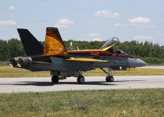 McDonnell Douglas RCAF CF-18 Demo Team Hornet taxiing out to the active runway.