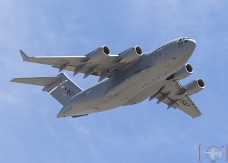 C-17A of the 3rd WG/176th WG from Joint Base Elmendorf-Richardson over flies Keno Airfield on the NTTR during JFEX (June 2016).