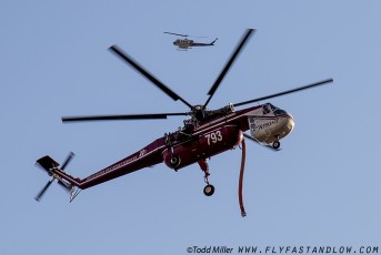 CH-54B (1969)  Frames UH-1 just prior to making a water drop on the Azusa Fire on the hills North of Los Angeles June 20, 2016
