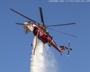 CH-54B opening the floodgates on the Azusa Fire on the hills North of Los Angeles June 20, 2016