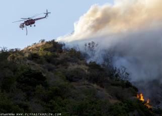 Sikorsky CH-54B pulls away after water drop on the Azusa Fire on the hills North of Los Angeles June 20, 2016