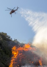 CH-54B (1969)  Makes water drop on the Azusa Fire on the hills North of Los Angeles June 20, 2016