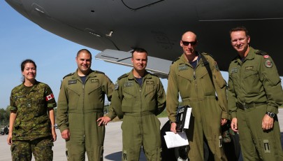 RCAF members of the 429 Squadron’s tactical training flight. (Left to right) 2Lt. Jennifer Howell, Capt. Steve Atkinson, MCpl. Guy Fortier, Maj. Christian Hirt, Maj. Shawn Duffy