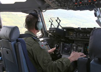 The small side joystick allows Maj. Duffy to make smooth inputs to the control stick and be closer to the mission computer displays. 