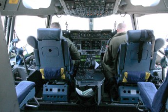 The cockpit of the CC-177 is quite spacious with two jump seats behind the pilots.