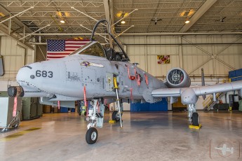 A-10C of the 104th FS (175th WG) sporting Baltimore Ravens logo sits in hangar at the ready for jockey.